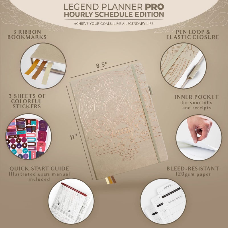 Legend Planner PRO Hourly Schedule - Weekly & Daily Organizer with Time Slots. Appointment Book Journal for Work & Personal, A4 (Seashell) - Image 2